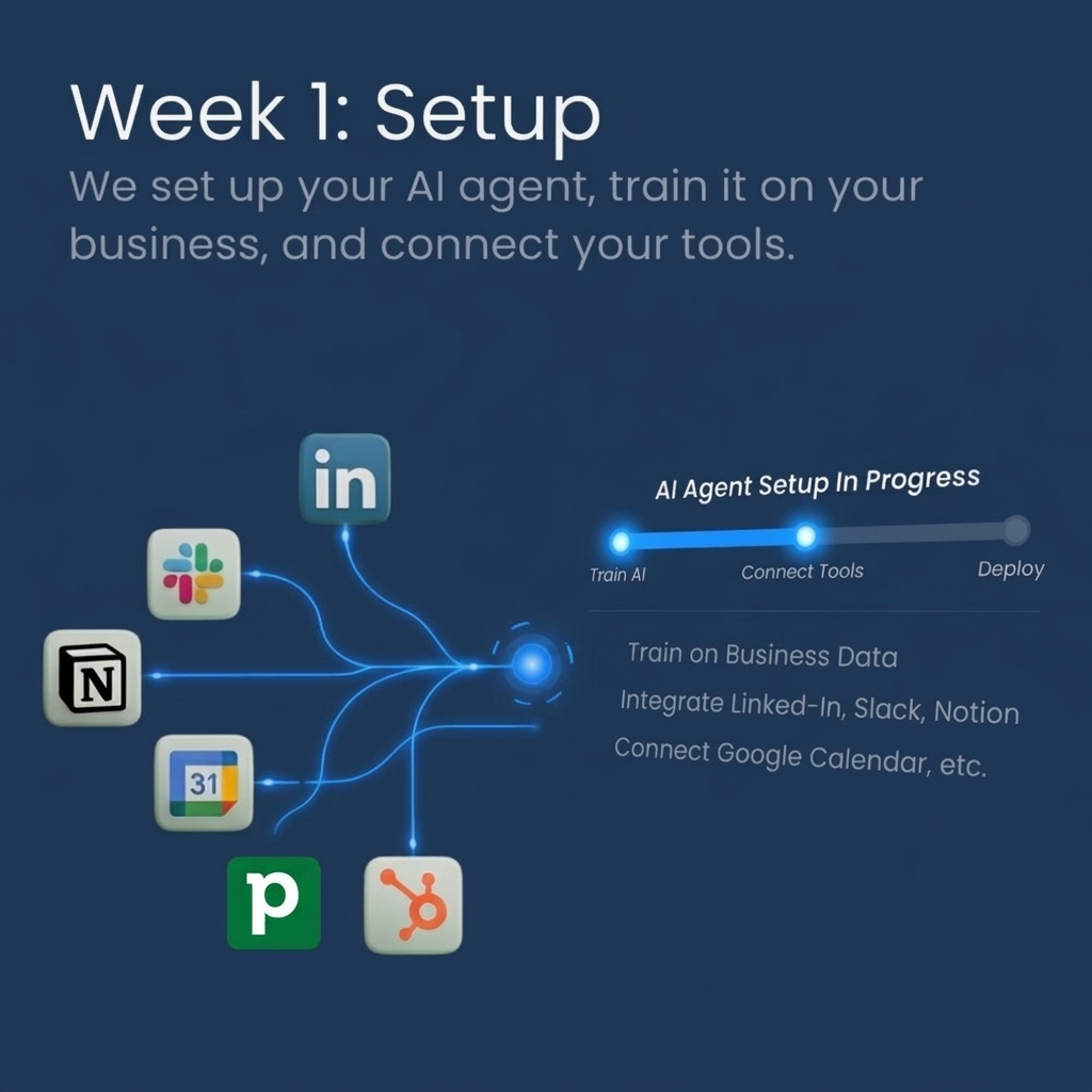 Week 1: Setup - We set up your AI employee, train it on your business, and connect your tools